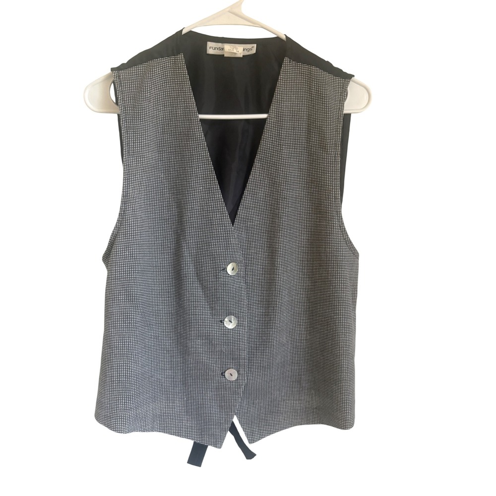 Vintage Fundamental Things Black White Check Vest Linen Blend Size 12 USA Made
